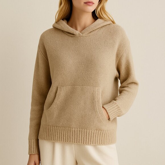 Unsubscribed Tan Oversized Knit Hoodie Sweater | Cozy Neutral | Women’s Medium - Picture 1 of 12